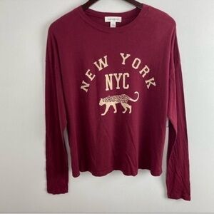 Treasure & Bond Maroon New York Graphic T-shirt Leopard Long Sleeve Small New
